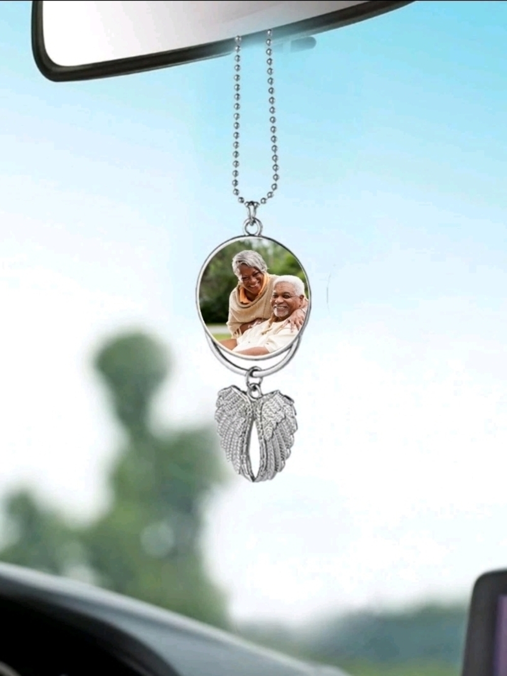 Silver Angel Wing Photo Charm. Custom Photo-Angel Wing Car Hanging Ornament Char